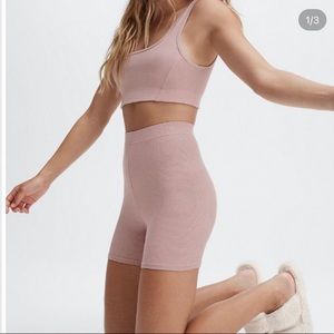 Fabletics biker short lounge short pink soft mid length